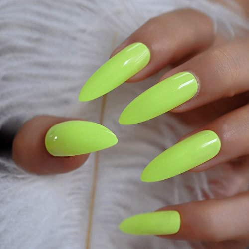 CoolNail Fluorescent Green Stiletto Press On Fake Nails